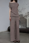 INTO THE EAST 25 Spring/Summer Black/Khaki Gray One-shoulder Drop Shoulder Knit Top ITE-E1DGSS006GY20KT-KQH Khaki Gray